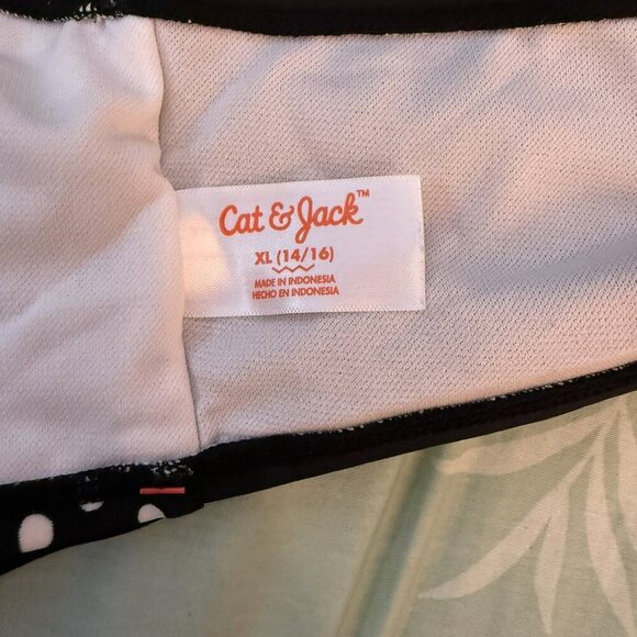 Cat & Jack bikini top - black and white polka dot with neon straps - Picture 3 of 3
